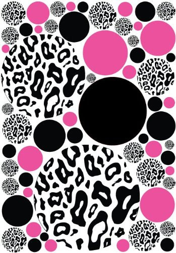 Medium Leopard Animal Print Hot Pink and Black Dot Wall Stickers / Decals
