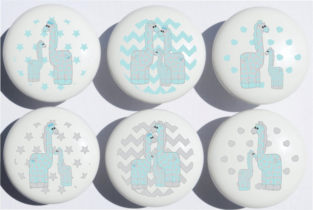 Giraffe Drawer Pulls / Safari Ceramic Cabinet Drawer Knobs / Giraffe Nursery Decor / Set of 6