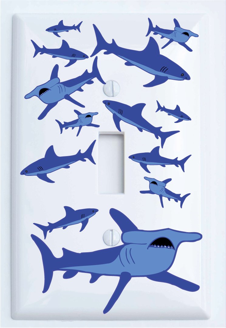Shark Attack Light Switch Plates and Outlet Covers/Sharks Childrens Nursery Wall Decor