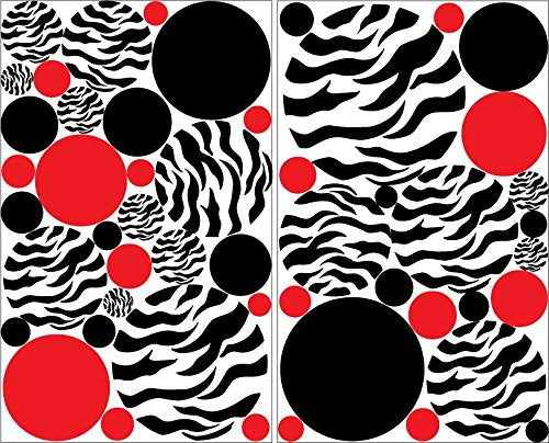 Zebra Print Polka Dot Wall Decals with Red and Black Dots/Zebra Print Wall Decor