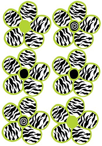 Lime Green and Zebra Print Flower Wall Decals Stickers