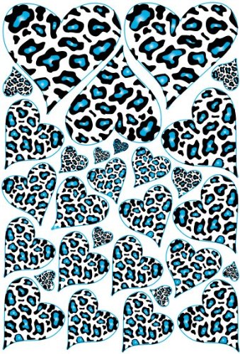 Leopard Print Heart Wall Decals - White and Blue