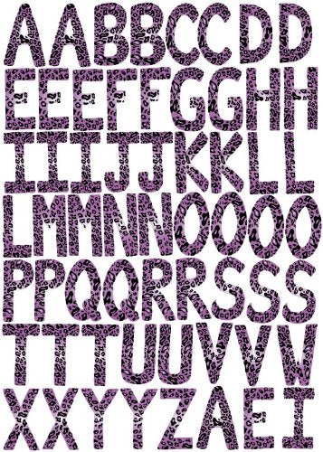 60 Purple Leopard ABC Alphabet Wall Decals / Purple and Black Leopard Print Letters Wall Stickers / 3.5in Zebra Print Letters Decals