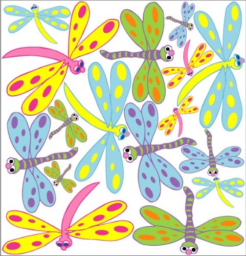 Dragonfly Wall Stickers/Decals Pink Purple Blue Green Orange Yellow