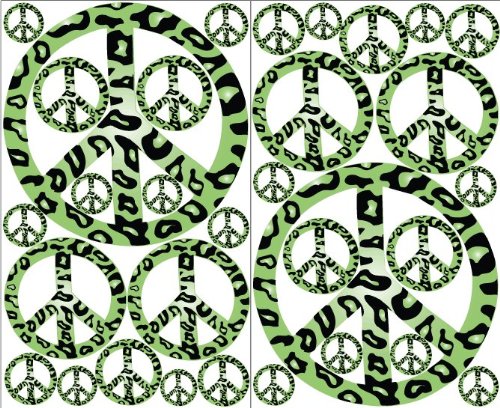 Green Leopard Animal Print Peace Sign Wall Stickers Decals