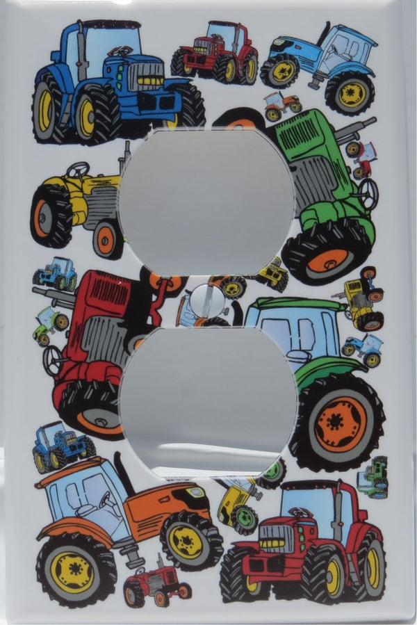 Farm Tractor Outlet Cover Switch Plate/Red, Blue, Orange and Green Tractor Wall Decor