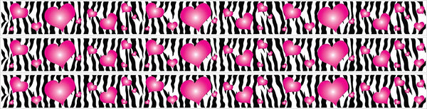 Zebra Print and Hot Pink 3d Hearts Wall Border Decals