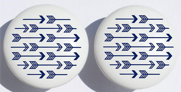 Navy Blue Arrow Print Drawer Knobs/Ceramic Cabinet Pulls Woodland Forest Nursery Decor for Baby Boys (Set of Two)