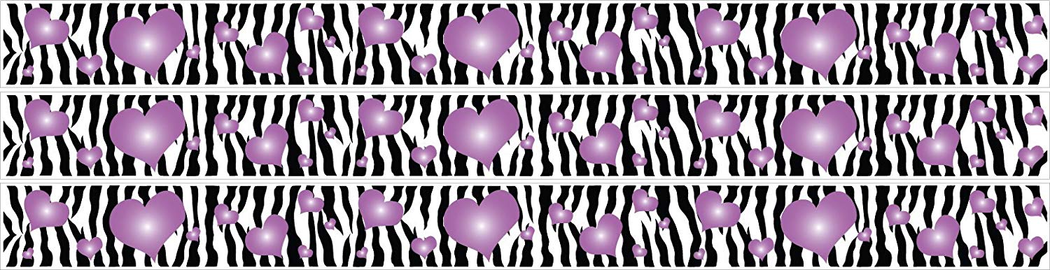 Zebra Print and Purple 3D Hearts Wall Sticker Border Decals