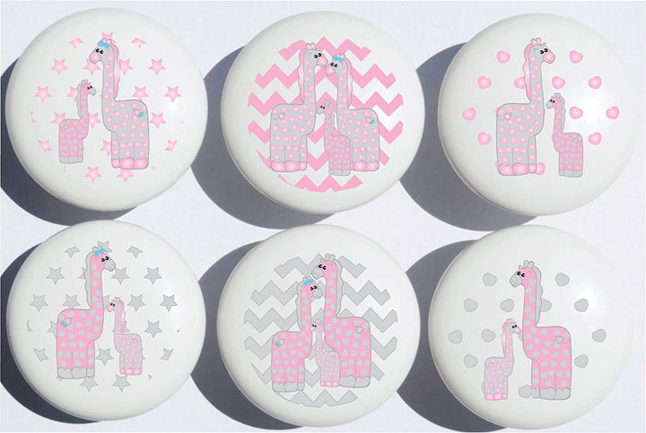 Giraffe Drawer Pulls / Safari Ceramic Cabinet Drawer Knobs / Giraffe Nursery Decor / Set of 6