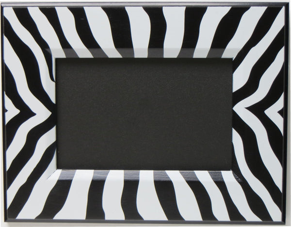 Black and White Zebra Print Picture Frame / 9.25in by 7.25in Desk Top Wood Photo Frame That fits a 4 by 6 Photo