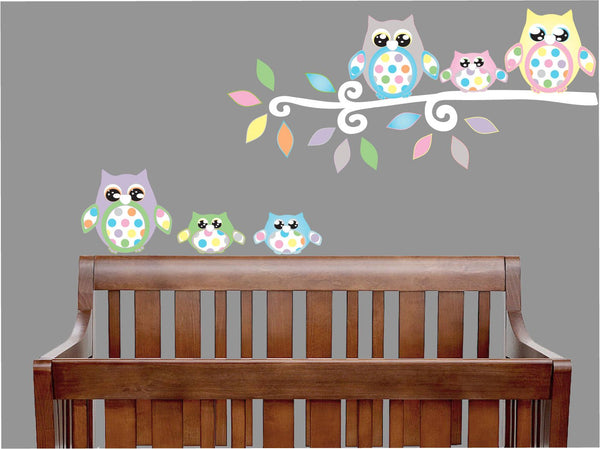 Multicolored Owl Wall Decals with Polka Dots Owl Wall Stickers/Owl Nursery Decor