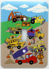 Construction Light Switch Plates Covers Single Toggle with Bulldozers, Tractors, Cement Truck, and Dump Truck