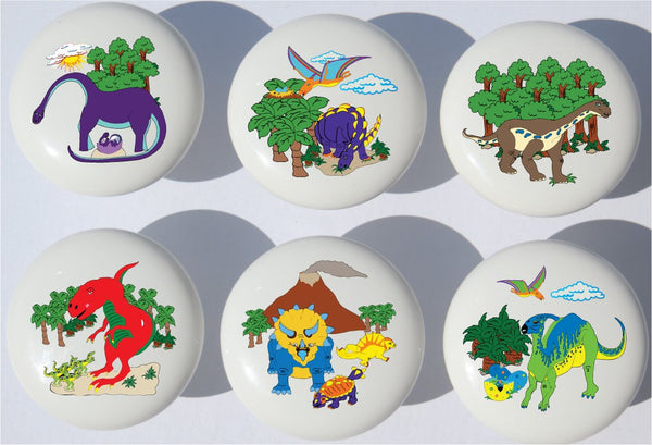 Dinosaur Drawer Pulls/Dinosaur Ceramic Cabinet Drawer Knobs/Set of 6