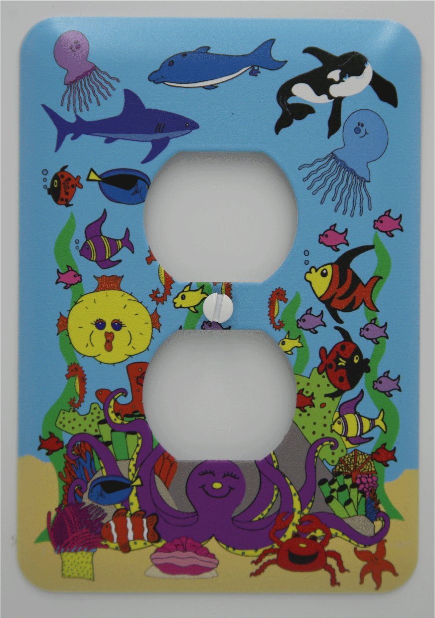 Under Sea Light Switch Plates with Ocean Animals in this Underwater Sea Children's Nursery Wall Decor.