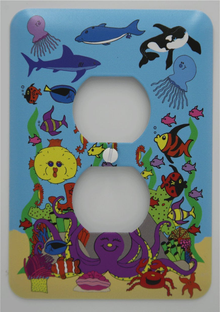 Under Sea Light Switch Plates with Ocean Animals in this Underwater Sea Children's Nursery Wall Decor.
