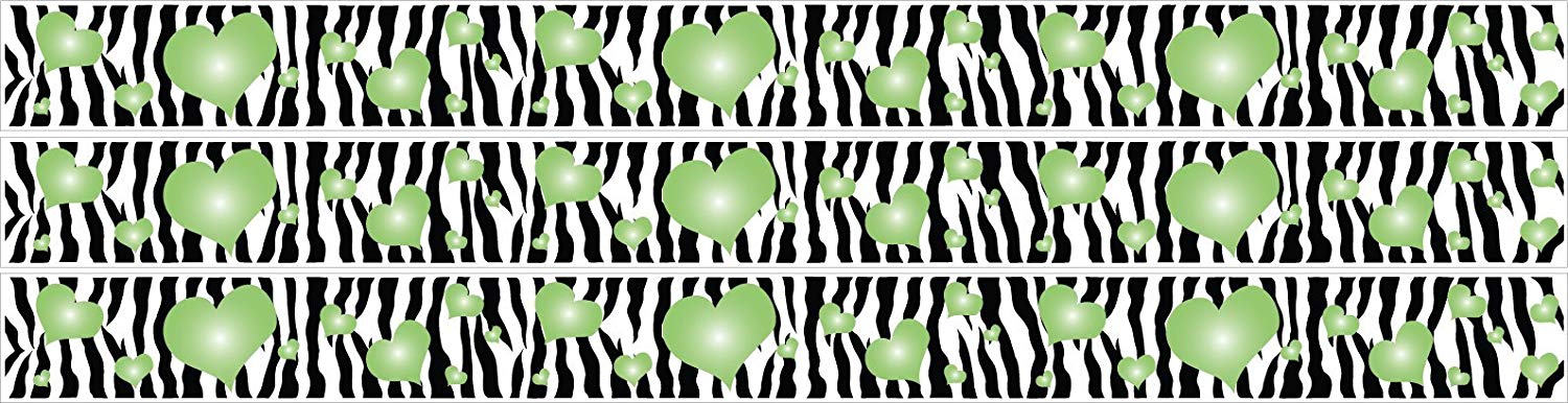 Zebra Print Green 3d Heart Border/ Green Radial Hearts Wall Sticker Border Decals