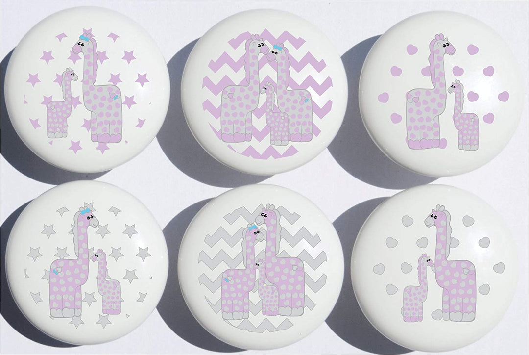 Giraffe Drawer Pulls / Safari Ceramic Cabinet Drawer Knobs / Giraffe Nursery Decor / Set of 6