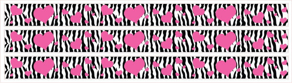 Zebra Print and Pink Hearts Wall Border Decals Stickers