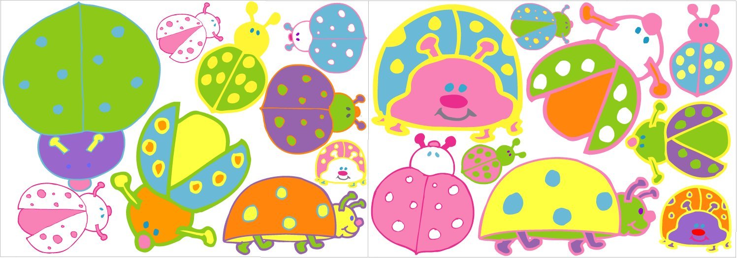Pastel Ladybug Wall Decals / Lady Bug Wall Stickers in Pink, Purple, Greens, Blue, Orange and Yellow