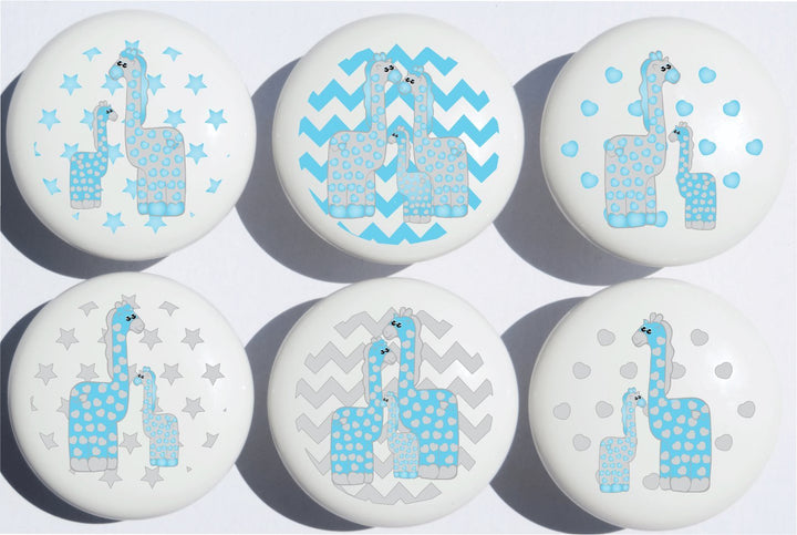 Giraffe Drawer Pulls / Safari Ceramic Cabinet Drawer Knobs / Giraffe Nursery Decor / Set of 6