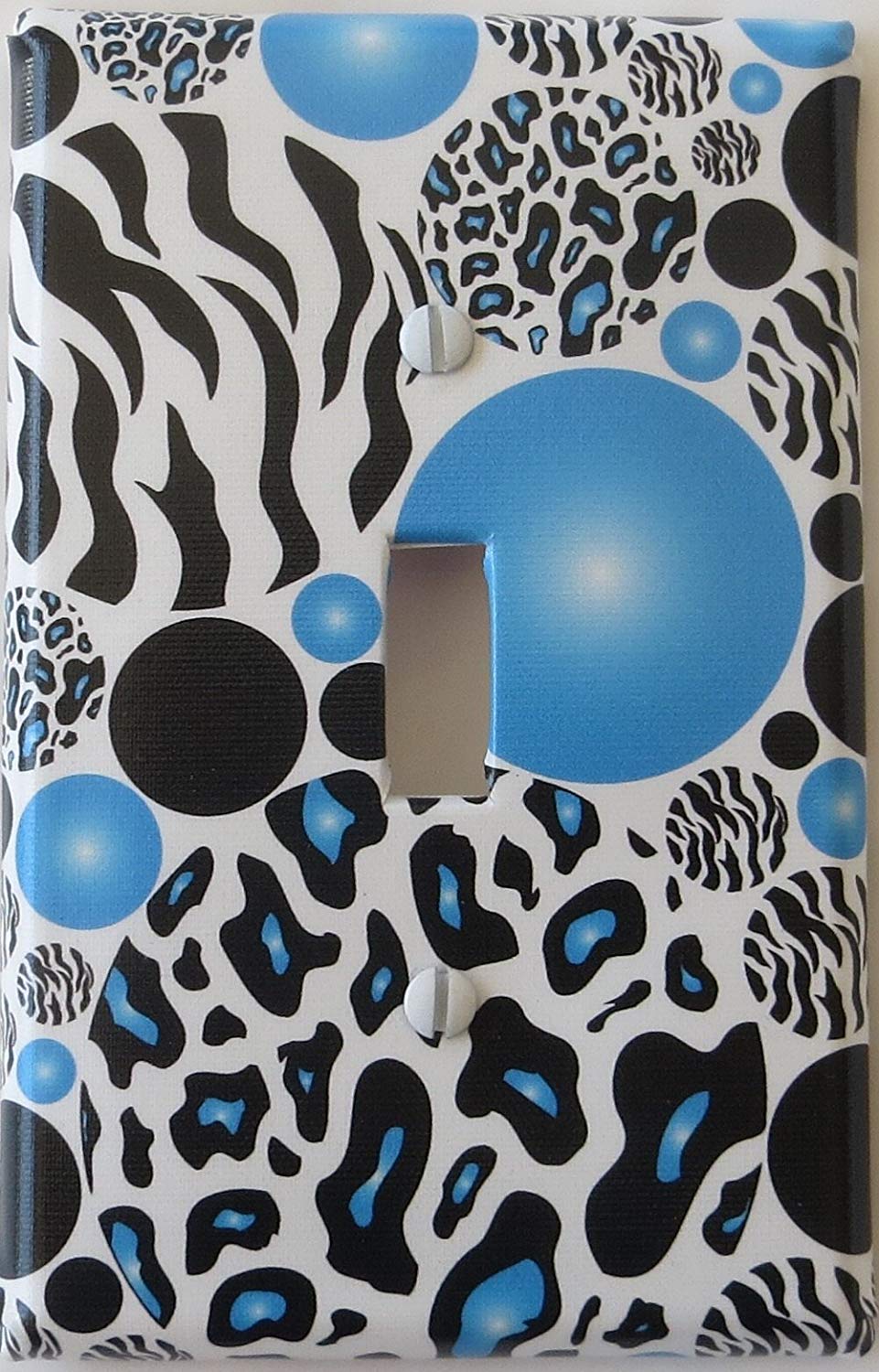 Blue and Black Leopard Print Dots Single Toggle Light Switch Plate Covers with Zebra Print Dots