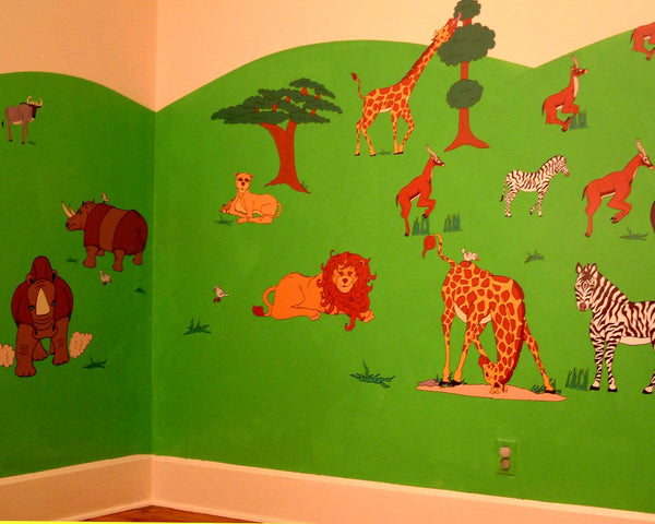 Giant Safari Animal Mural Wall Sticker African Wildlife Animal Decals Set