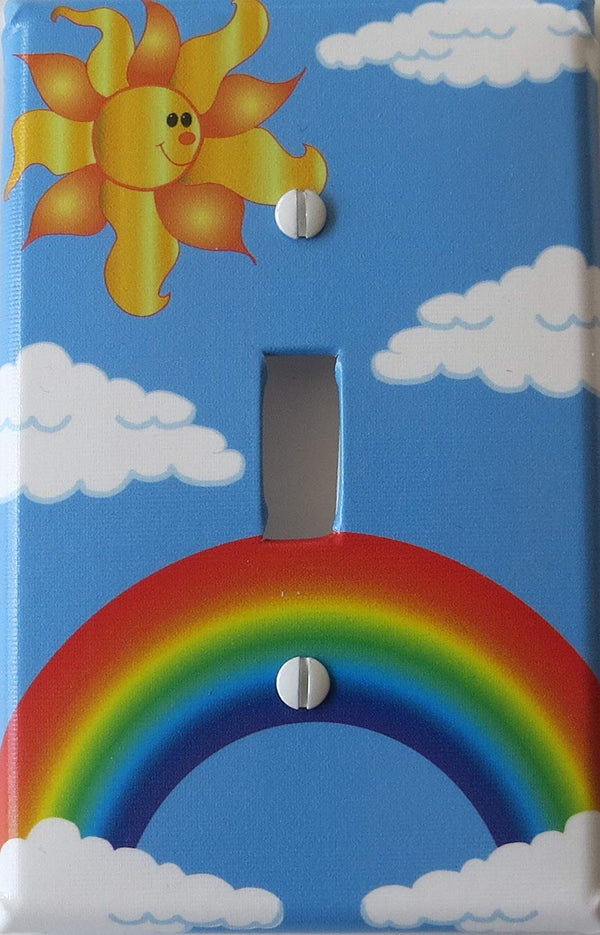 Rainbow Light Switch Plate with Sun, and Clouds / Single Toggle Rainbow Switch Plate Wall Decor