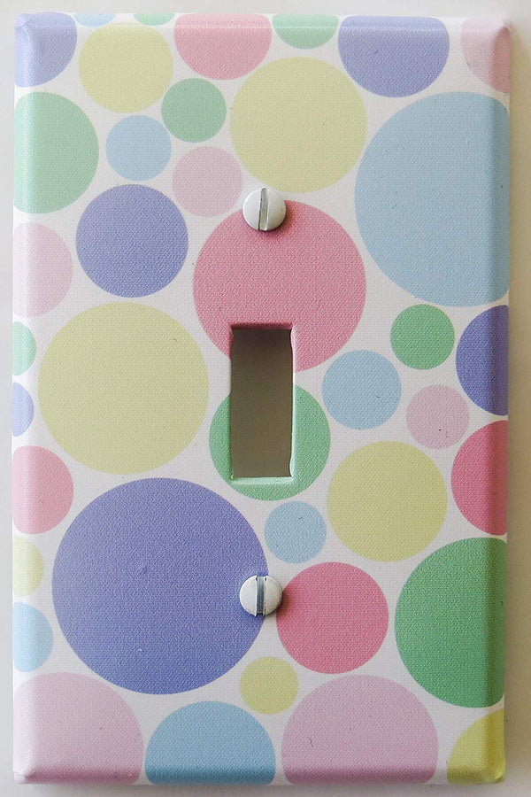 Pastel Multi Colored Dot Light Switch Plate Cover in Pink, Blue, Green, Yellow, and Purple