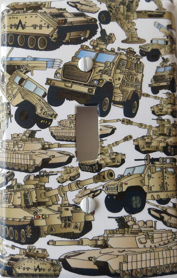 Military Tank Light Switch Plate Covers and Armored Trucks Switch Plates Wall Decor