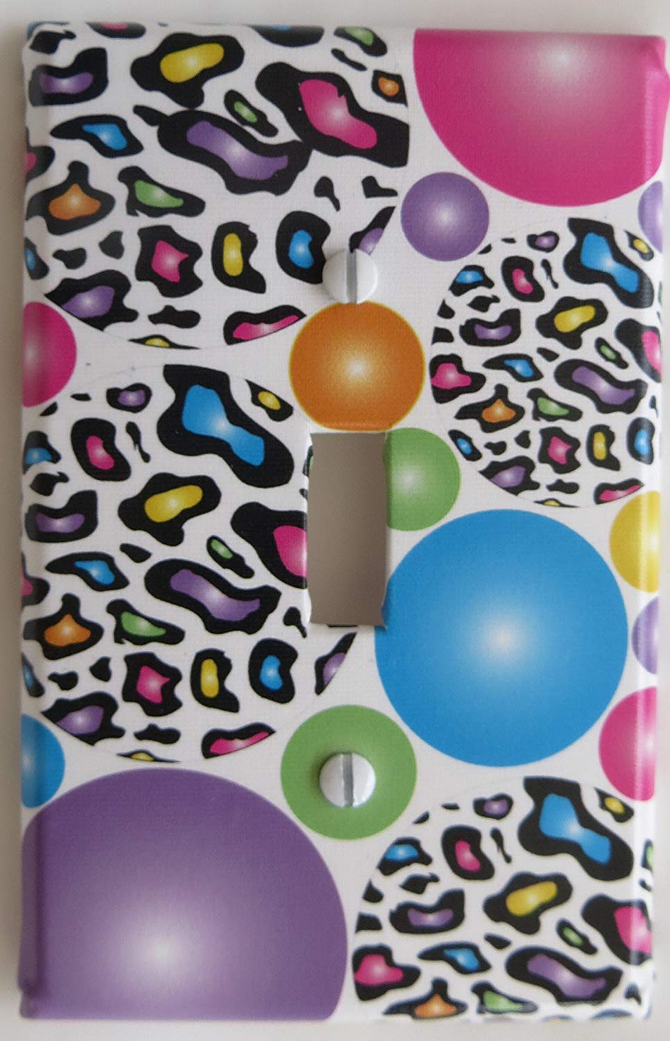 Leopard Print Light Switch Plates Multicolored Rainbow Dots in Blue, Pink, Yellow, Green, and Purple Leopard Dots