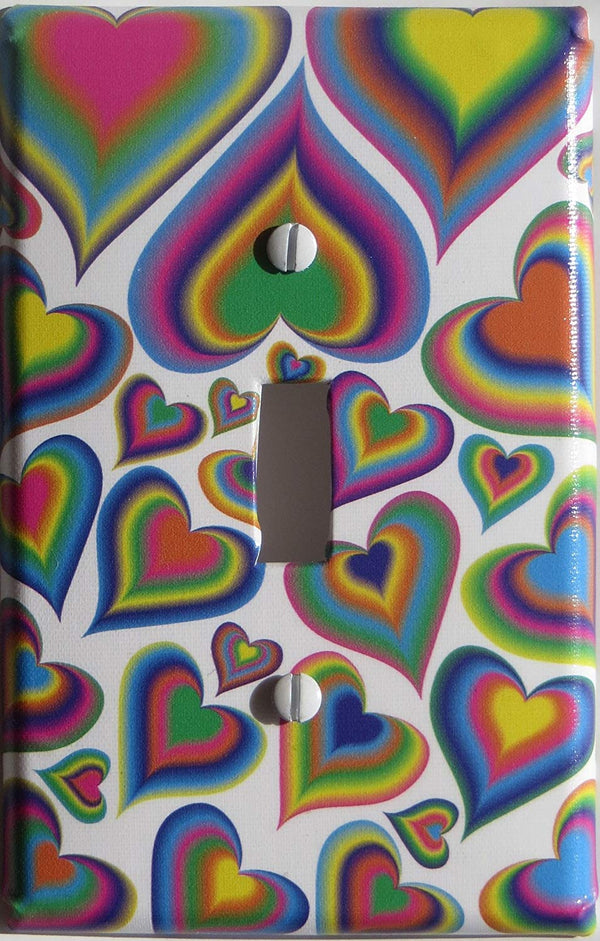 Rainbow Heart Light Switch Plate Cover Multicolored in Blue, Purple, Green, Yellow, Pink and Orange Hearts