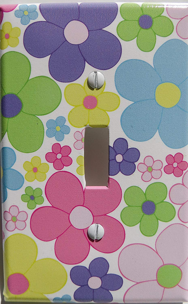 Pastel Daisy Flower Light Switch Plate Covers / Single Toggle / Nursery Wall Decor in Light Pink, Purple, Yellow, Blue, Green and Orange