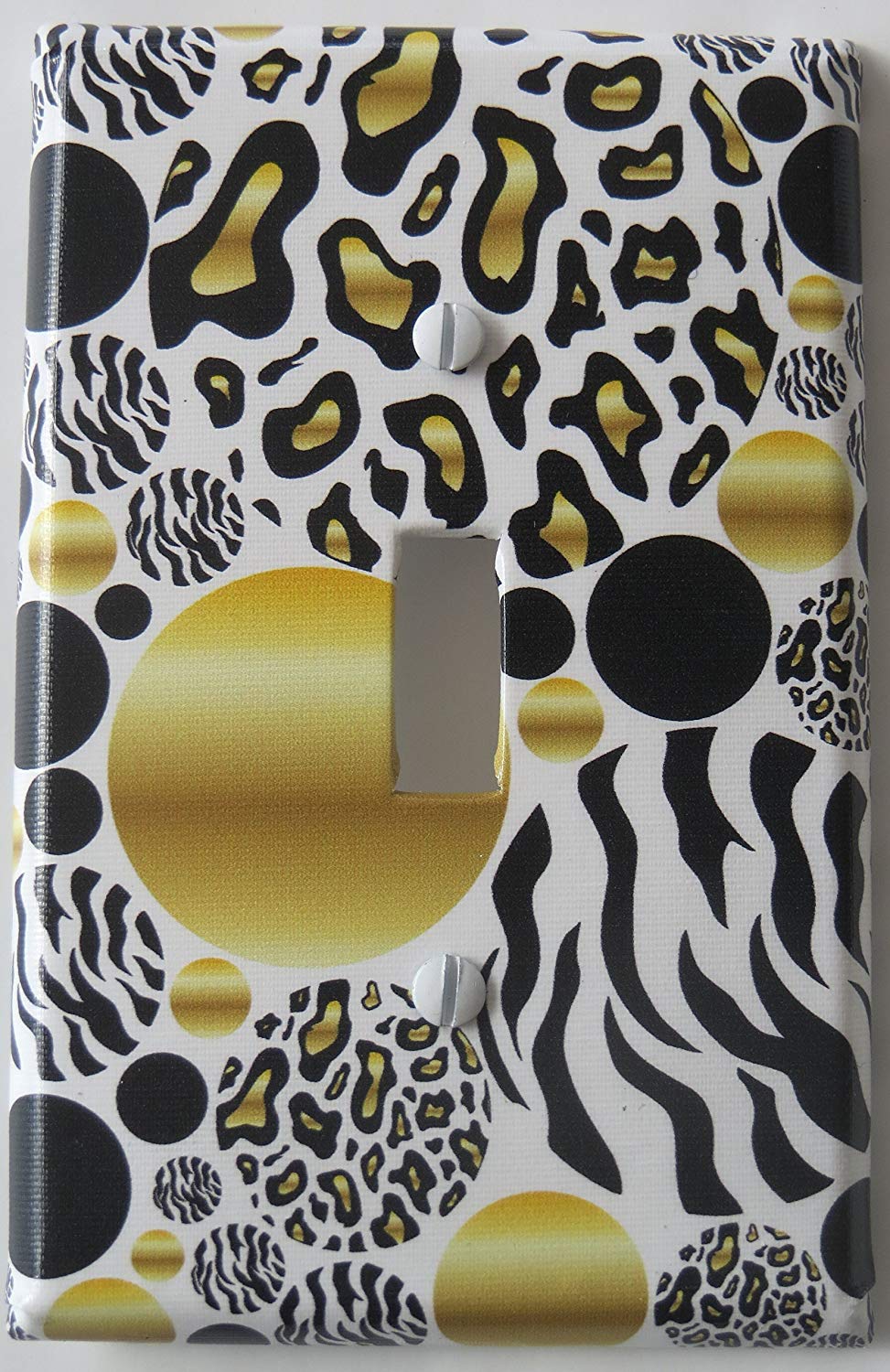 Gold and Black Leopard Print Dots Light Switch Plate Covers with Zebra Print Dots