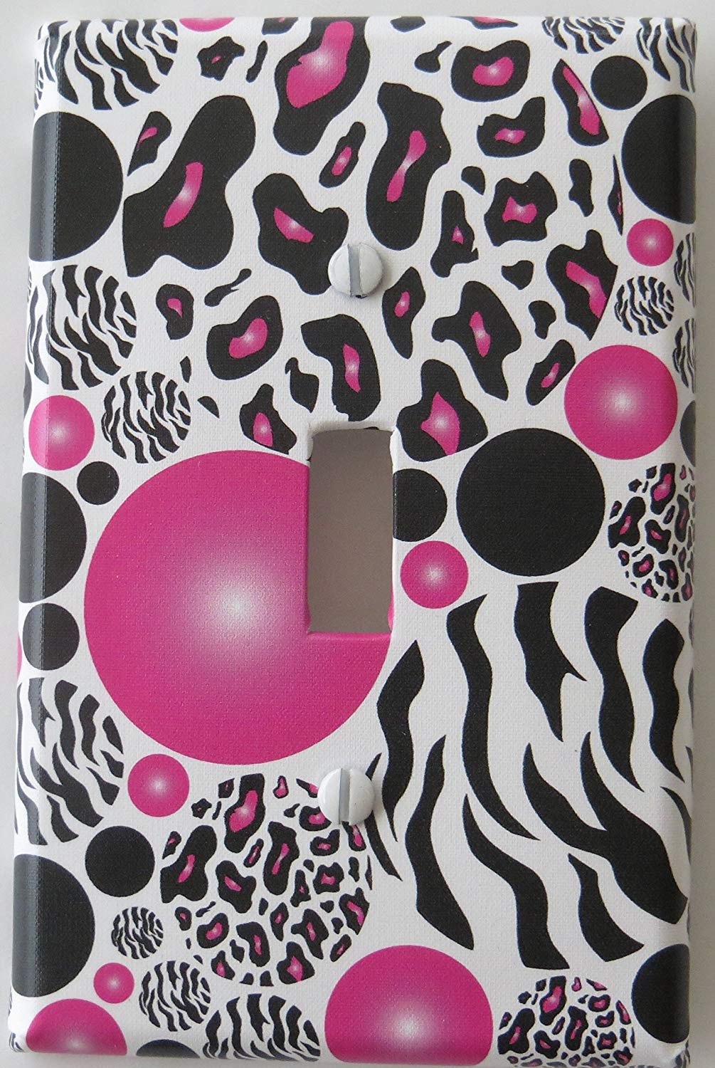 Leopard and Zebra Print Dots Light Switch Plate Covers in Hot Pink and Black