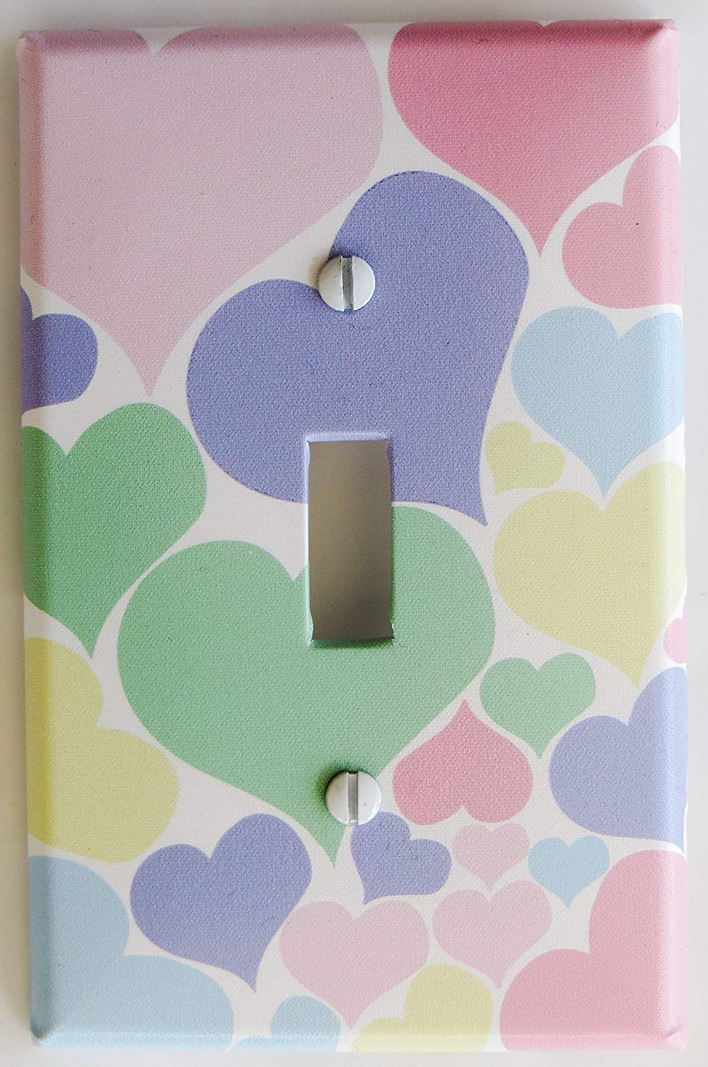 Pastel Heart Light Switch Plate Cover in pink, blue, purple, yellow, and green