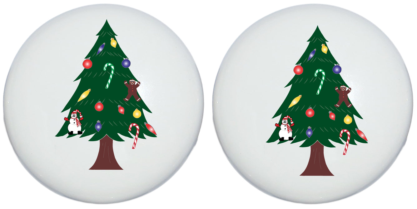 Christmas Tree Drawer Knobs Christmas Holiday Decor Ceramic Cabinet Pulls (Set of Two)