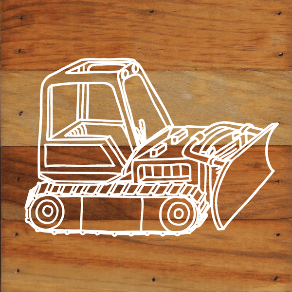 Construction Trucks Art Prints on a 6 x 6 Rustic Aged Natural Wood Pallet