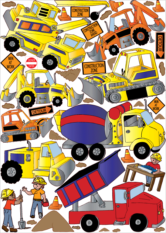 Construction Truck Wall Decals Stickers Large Kids  Wall  Mural Decor