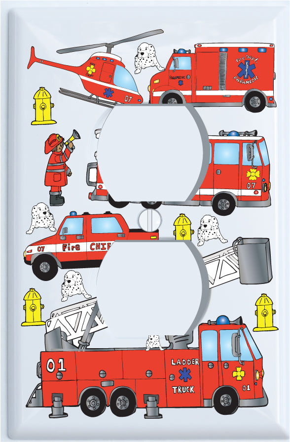 Fire Trucks Light Switch Plate and Outlet Covers Fire Engines Firetruck Wall Décor