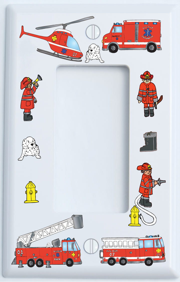 Fire Trucks Light Switch Plate and Outlet Covers Fire Engines Firetruck Wall Décor