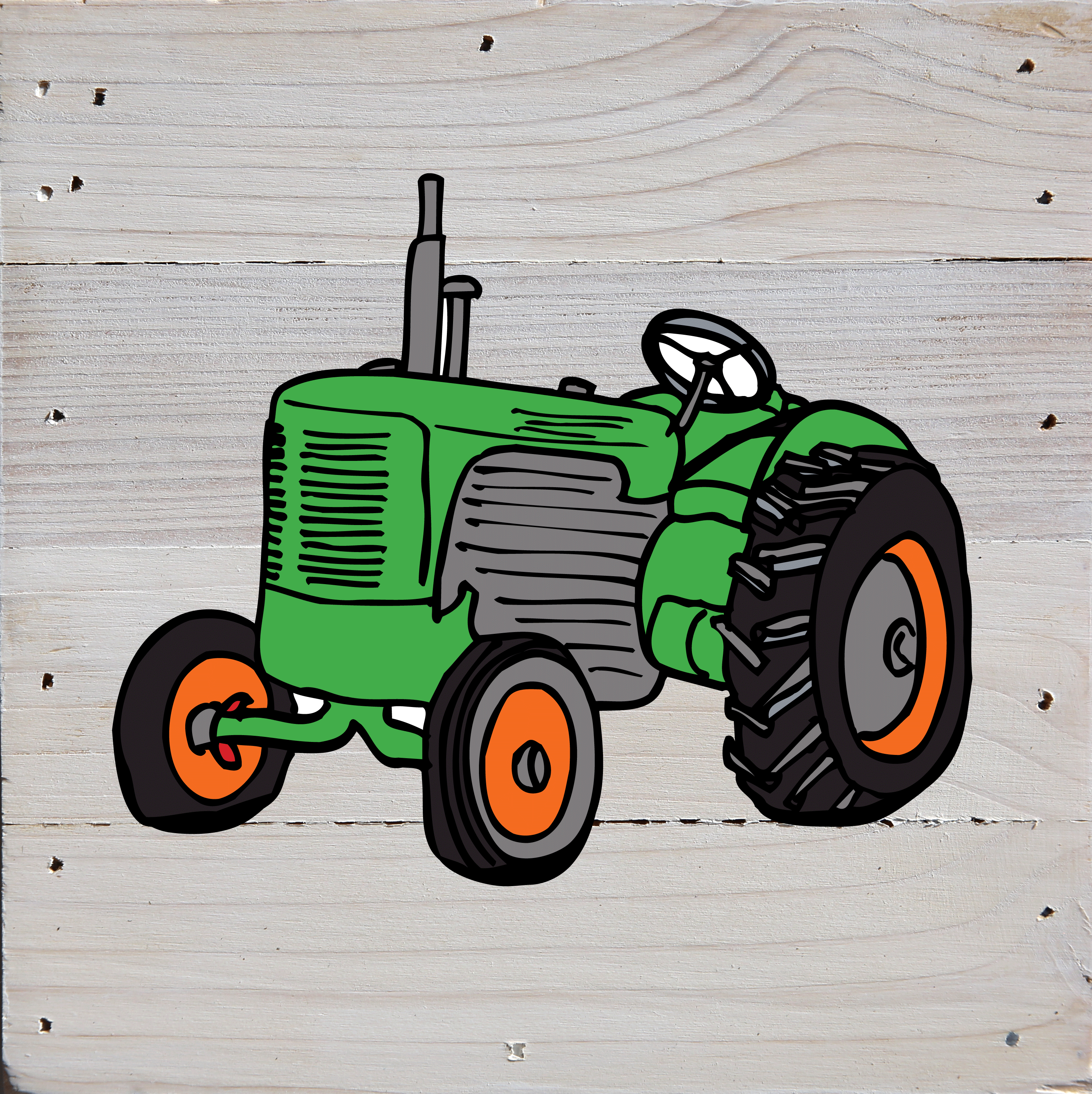Tractor Art Prints on a White Washed 6 x 6 Rustic Natural Wood Pallet