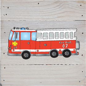 Fire Trucks Art Print Rustic Wall Hanging