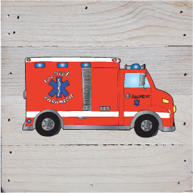 Fire Trucks Art Prints on a White Washed 6 x 6 Rustic Natural Wood Pallet
