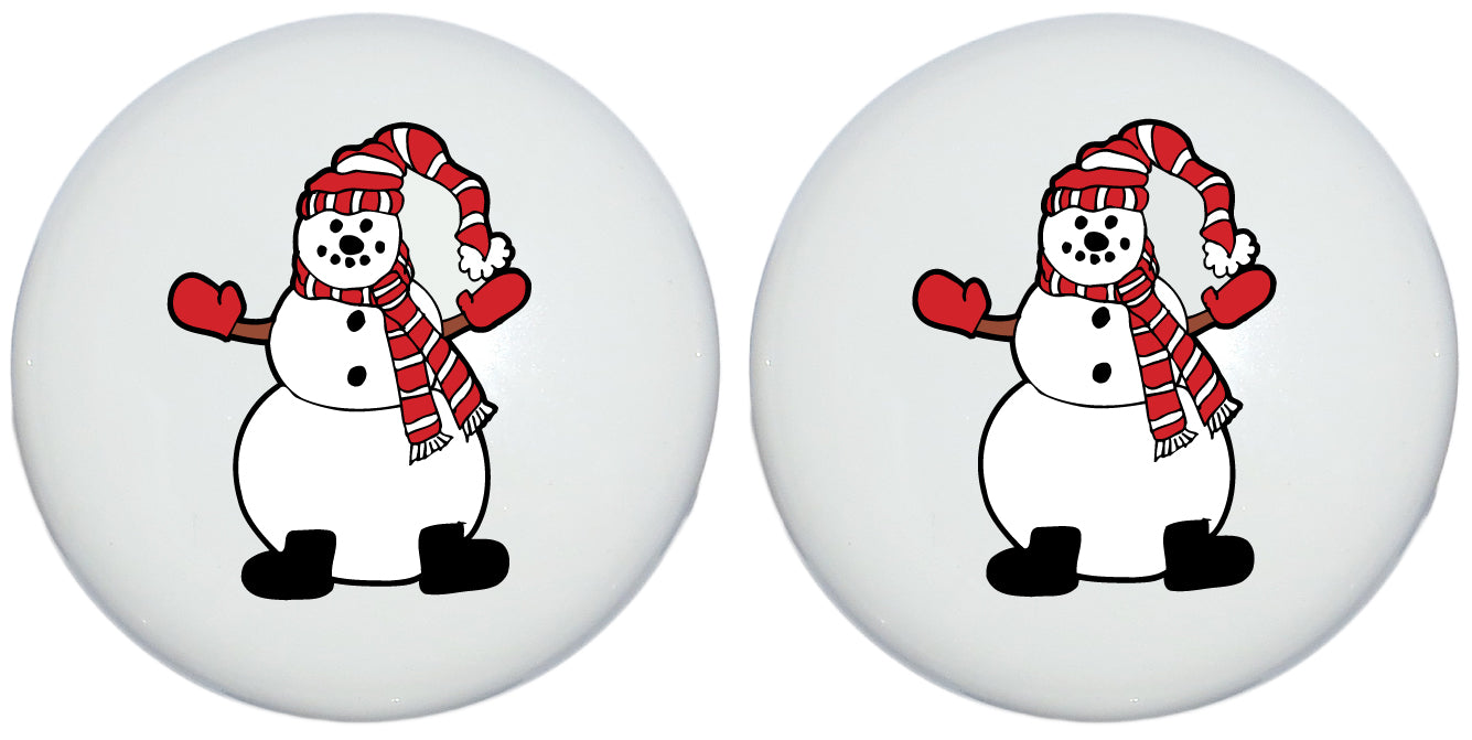 Snowman Drawer Knobs Christmas Holiday Decor Ceramic Cabinet Pulls (Set of Two)