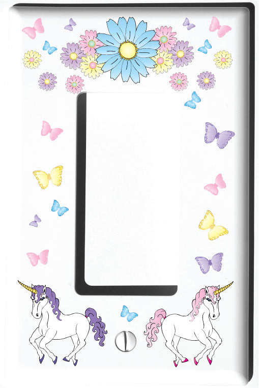 Unicorn Horse Butterflies and Flowers Light Switch Plate and Outlet Covers Unicorn Pony Children's Room Decor