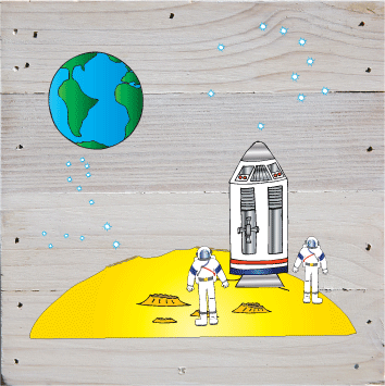 Space theme Art Prints on a White Washed 6 x 6 Rustic Natural Wood Pallet