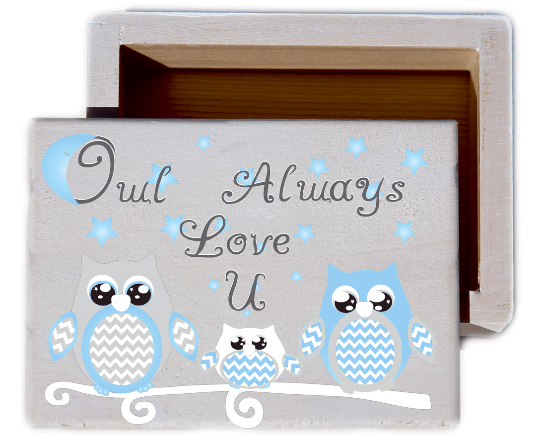 Owl Always Love U White wash Wood Keepsake Collectible Box