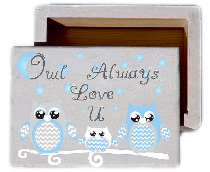 Owl Always Love U White wash Wood Keepsake Collectible Box