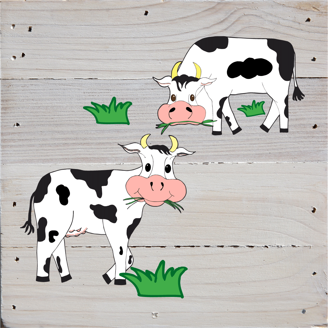Farm Animal theme Art Prints on a White Washed 6 x 6 Rustic Natural Wood Pallet